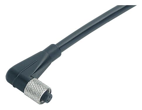 Illustration M5 Connecteur femelle coudé, Contacts: 3, non blindé, surmoulé sur le câble, IP67, UL 2238, M5x0,5, PUR, noir, 3 x 0,14 mm², 5 m