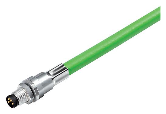 Illustration M8 Male panel mount connector, Contacts: 4, shielded, with cable assembled, IP67, M8x1.0, Ethernet, PUR, green, 4 x AWG 22, Rear mounting, 0.5 m