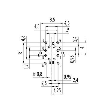Disposizione dei conduttori 09 0053 90 14 - M16 Connettore maschio a flangia, Numero poli: 14 (14-b), non schermato, THT, IP40, montaggio anteriore