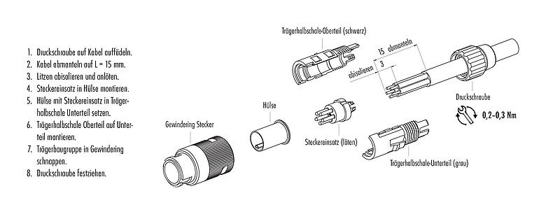 Montageanleitung Bajonett Kabelstecker, Polzahl: 7, 4,0-5,0 mm, ungeschirmt, löten, IP40
