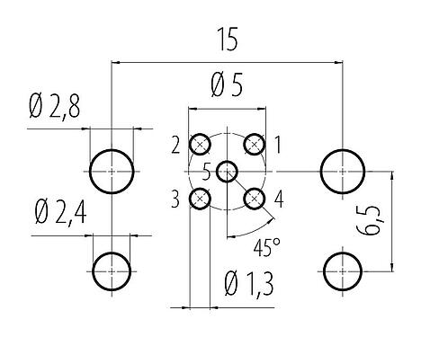 Disposizione dei conduttori 09 0433 216 05 - M12 Connettore maschio a pannello, Numero poli: 5, non schermato, THT, IP67