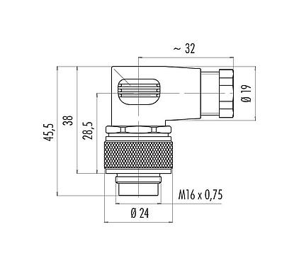 Scale drawing 99 0117 75 05 - M16 Male angled connector, Contacts: 5 (05-b), 6.0-8.0 mm, unshielded, solder, IP67