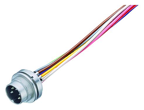 Ilustración M16 Enchufe de brida, Número de contactos: 8 (08-a), sin blindaje, hilos, IP68, UL 2238, Cumple con AISG, M18x0,75, Montaje frontal