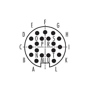 Polbild (Steckseite) M16 Kabelstecker, Polzahl: 19 (19-a), 4,0-6,0 mm, schirmbar, löten, IP40