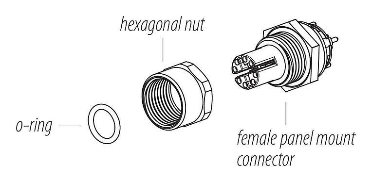 Instrucción de montaje M12 Toma de brida, Número de contactos: 8, blindable, THT, IP67, UL, M12x1,0, Montaje frontal