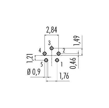 Conductor layout Snap-In Male panel mount connector, Contacts: 5, unshielded, solder, IP40, 1/4" 28 UNF, Front mounting