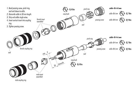 Assembly instructions 09 0113 19 05 - M16 Male cable connector, Contacts: 5 (05-a), 4.0-6.0 mm, unshielded, solder, IP67