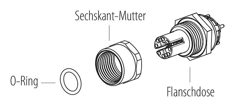 Instrucción de montaje M12 Toma de brida, Número de contactos: 8, blindable, THT, IP67, UL, M12x1,0, Montaje en pared