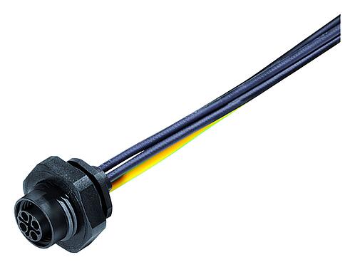 Illustration M12 Embase femelle, Contacts: 4, non blindé, fils, IP68, UL 2238, PG 9, Montage mural arrière