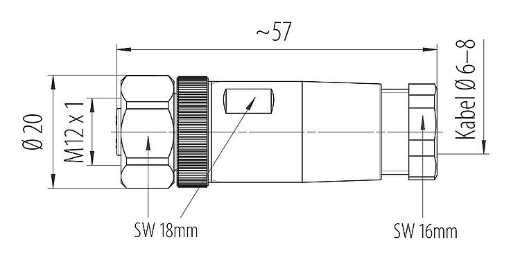 Maßzeichnung 99 0630 80 04 - M12 Kabeldose, Polzahl: 4, 8,0-10,0 mm, ungeschirmt, schraubklemm, IP67, Edelstahl