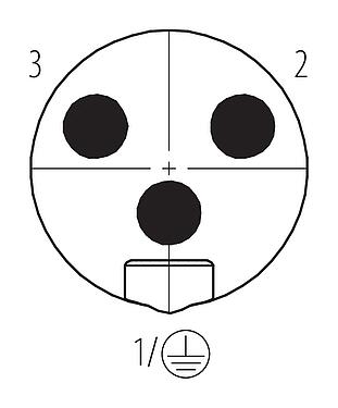 Contact arrangement (Plug-in side) 7/8" Male cable connector, Contacts: 2+PE, 10.0-12.0 mm, unshielded, screw clamp, IP67, UL 2238, VDE