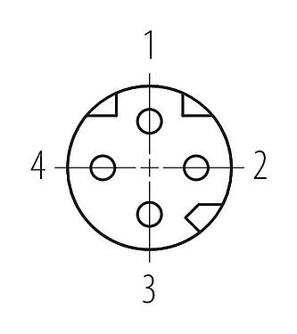 Disposition des contacts (Côté plug-in) M8 Connecteur femelle, Contacts: 4, 4,0-5,5 mm, blindable, pince à visser, IP67, M8x1,0, ressort à iris