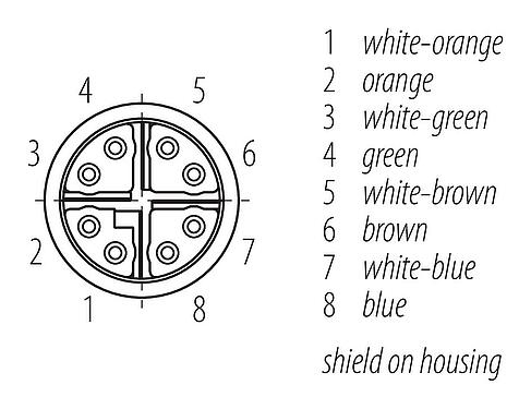 접점 배치(접속측) M12 케이블 소켓, 콘택트 렌즈: 8, 5.5-9.0mm, 차폐 가능, IDC, IP67