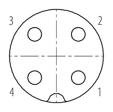 Polbild (Steckseite) M18 Kabeldose, Polzahl: 4, 6,5-8,0 mm, ungeschirmt, schraubklemm, IP67