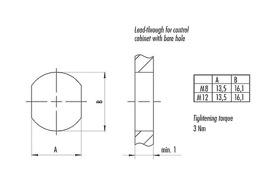 Muestra de montaje M12 Casquillo del armario de distribución, Número de contactos: 4+FE, blindado, enchufable, IP67, UL 2238, M12x1,0, Montaje en pared
