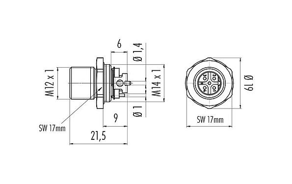 Maßzeichnung 99 4441 401 05 - M12 Flanschstecker, Polzahl: 5, schirmbar, SMT, IP67