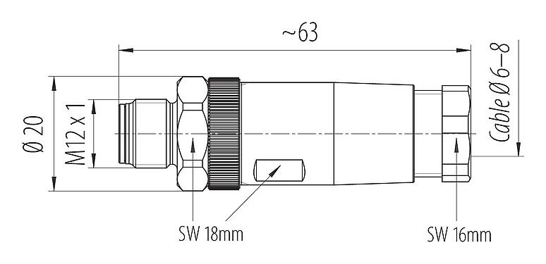 Schaaltekening 99 0629 60 04 - M12 Kabelstekker, aantal polen: 4, 6,0-8,0 mm, onafgeschermd, schroefklem, IP67, Roestvrij staal