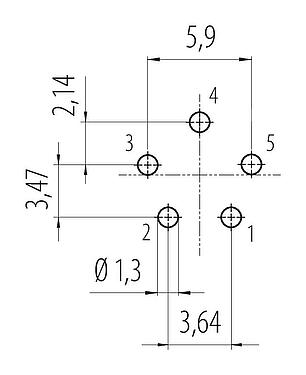 Conductor layout Snap-In Female panel mount connector, Contacts: 5, unshielded, THT, IP67, VDE, M12x1.0, Front mounting