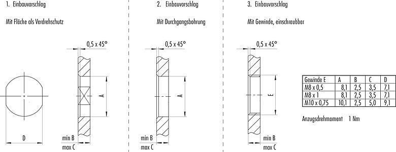 Montageanleitung / Montageausschnitt 09 3423 00 06 - M8 Flanschstecker, Polzahl: 6, ungeschirmt, Litzen, IP67, M10x0,75