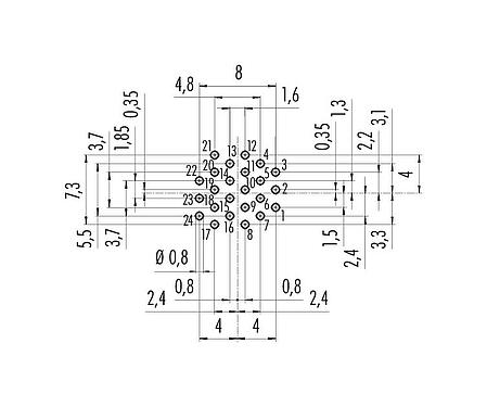 Geleiderconfiguratie M16 Male panel mount connector, aantal polen: 24, onafgeschermd, THT, IP40, M18x0,75, Achterwandmontage