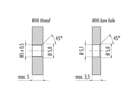Assembly instructions / Panel cut-out M5 Male panel mount connector, Contacts: 4, unshielded, single wires, IP67, M5x0.5, Rear mounting