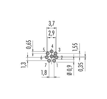 導体レイアウト 09 0427 90 08 - M9 オスパネルマウントコネクタ, 極数: 8, 非シールド, THT, IP67, 前面取り付け