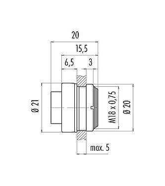 Scale drawing Bayonet Male panel mount connector, Contacts: 24, unshielded, solder, IP40, M18x0,75, Front mounting