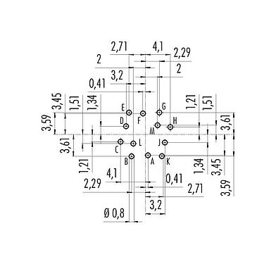 Disposizione dei conduttori 09 0131 90 12 - M16 Connettore maschio a flangia, Numero poli: 12 (12-a), non schermato, THT, IP67, UL, montaggio anteriore