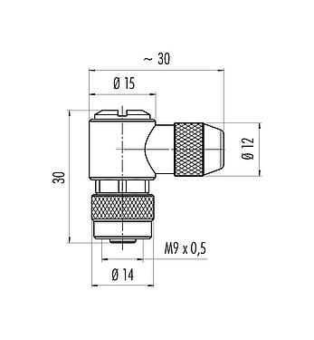 Bản vẽ tỷ lệ 99 0414 75 05 - M9 Ổ cắm bẻ góc, Số lượng cực : 5, 3,5-5,0mm, có thể che chắn, hàn, IP67