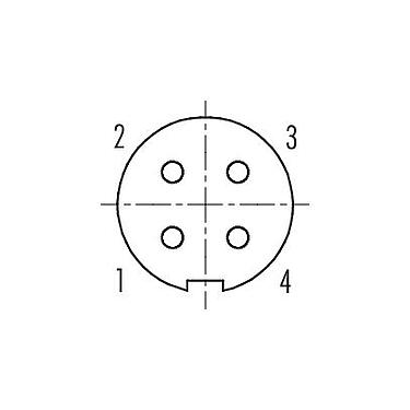 Disposition des contacts (Côté plug-in) 99 0410 115 04 - M9 Connecteur femelle, Contacts: 4, 4,0-5,5 mm, blindable, souder, IP67