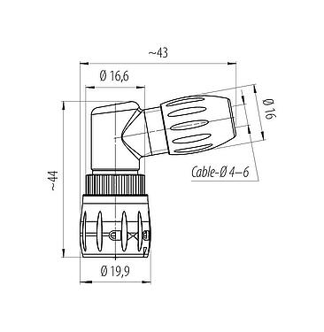 Dessin coté Baïonnette Connecteur mâle coudé, Contacts: 8, 4,0-6,0 mm, non blindé, souder, IP67