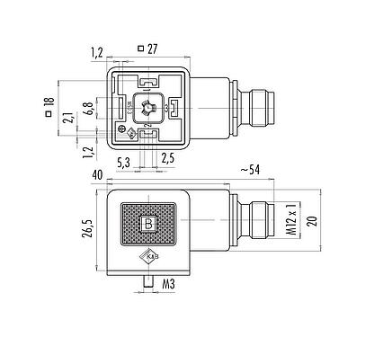 Scale drawing Adapter, Contacts: 3+PE, unshielded, pluggable, IP65