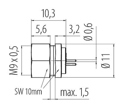 Scale drawing 09 0082 20 04 - M9 Female panel mount connector, Contacts: 4, unshielded, THT, IP40