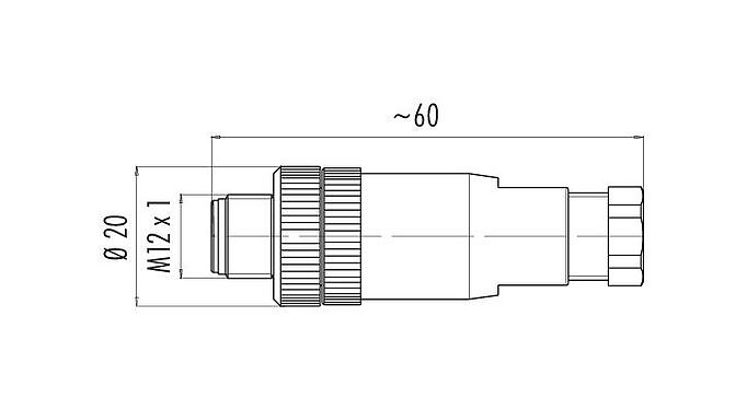 Rysunek z wymiarami 99 0429 43 04 - M12 Męskie złącze kablowe proste, Kontaktów: 4, 4,0-6,0 mm, nieekranowany, zacisk śrubowy, IP67, UL