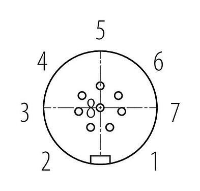 Polbild (Steckseite) Snap-In Flanschdose, Polzahl: 8, ungeschirmt, löten, IP67, UL 2238, VDE, M12x1,0, Frontmontage