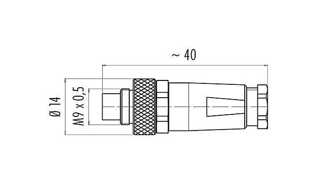 Scale drawing M9 Male cable connector, Contacts: 2, 3.5-5.0 mm, shieldable, solder, IP67, with shielding cuff