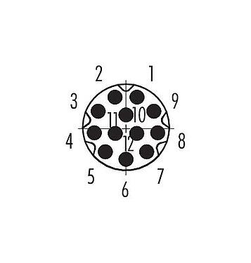 Disposición de los contactos (lado de la conexión) M8 Enchufe de brida, Número de contactos: 12, sin blindaje, THT, IP67/IP69K, UL 2238, M8x1,0, Montaje en pared, atornillable desde el frente