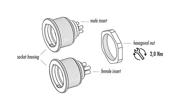 Component part drawing 09 4843 25 19 - Push Pull Male panel mount connector, Contacts: 19, unshielded, solder, IP40