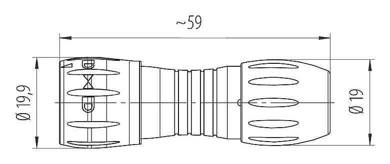 Disegno in scala Baionetta Connettore cavo maschio, Numero poli: 8, 6,0-8,0 mm, non schermato, saldare, IP67