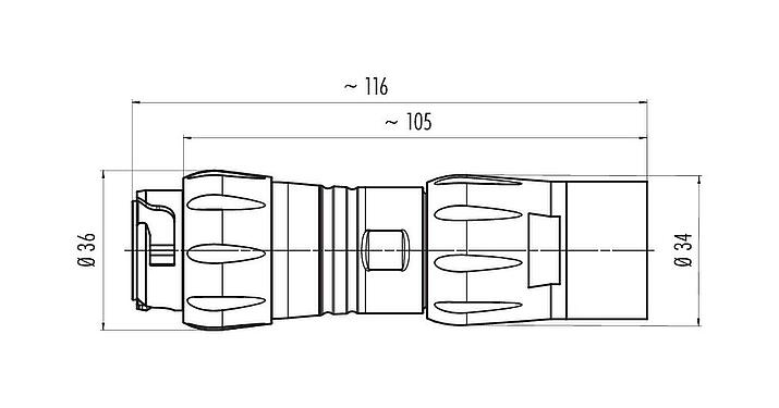 Scale drawing Bayonet Male cable connector, Contacts: 4+3+PE, 7.0-17.0 mm, unshielded, crimping (Crimp contacts must be ordered separately), IP68/IP69K, UL 2238, VDE, UV resistant