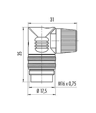Scale drawing 09 0147 70 12 - M16 Male angled connector, Contacts: 12 (12-a), 4.0-6.0 mm, unshielded, solder, IP40