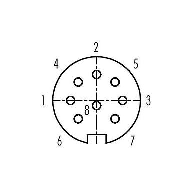 Contact arrangement (Plug-in side) 99 5172 40 08 - M16 Female cable connector, Contacts: 8 (08-a), 4.1-7.8 mm, unshielded, solder, IP68, UL, AISG compliant, Short version