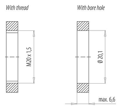 Assembly instructions / Panel cut-out 09 6112 150 06 - Bayonet Female panel mount connector, Contacts: 6 (3+PE+2), not shielded, single wires, IP66/IP67, M20x1.5