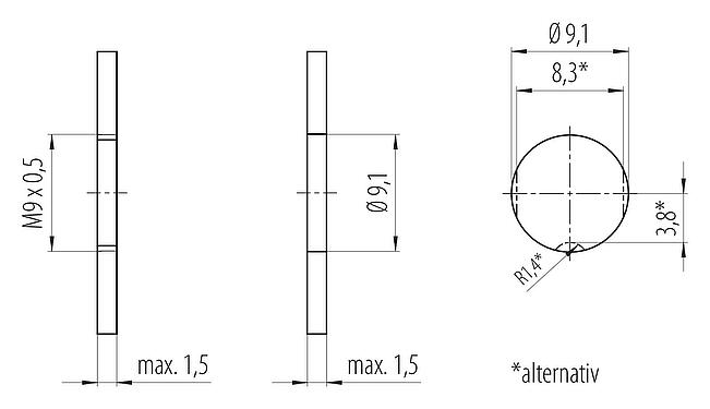 Montageanleitung / Montageausschnitt M9 Flanschstecker, Polzahl: 8, ungeschirmt, THT, IP40, M9x0,5, Rückwandmontage