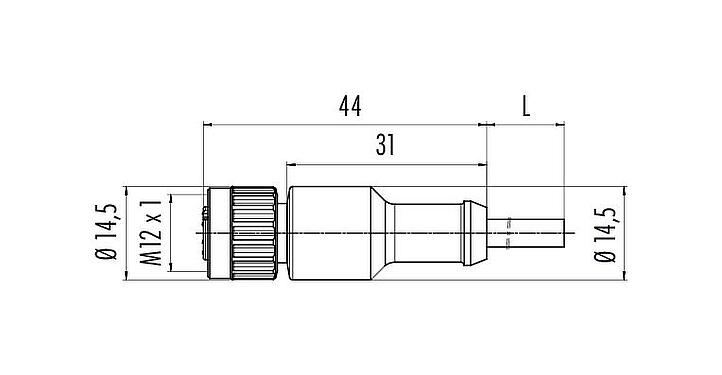 Bản vẽ tỷ lệ 77 3420 0000 50708-0500 - M12 Ổ cắm cáp, Số lượng cực : 8, không có chống nhiễu, ép phun vào dây cáp, IP69K, UL, PUR, màu đen, 8x0,25mm², 5m