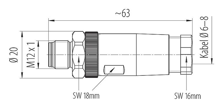 Maßzeichnung 99 0629 60 04 - M12 Kabelstecker, Polzahl: 4, 6,0-8,0 mm, ungeschirmt, schraubklemm, IP67, Edelstahl