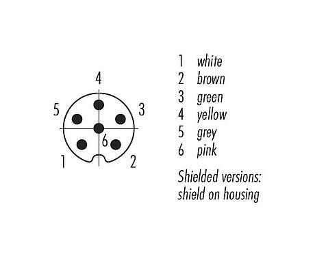 Disposición de los contactos (lado de la conexión) M8 Conector de cable macho, Número de contactos: 6, blindado, moldeado en el cable, IP67, UL 2238, PUR, negro, 6 x 0,25 mm², 2 m
