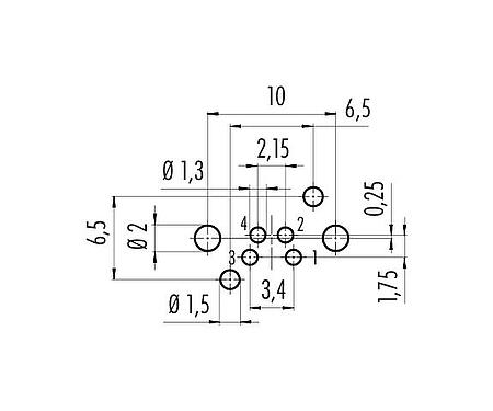 Conductor layout M8 Female angled panel mount connector, Contacts: 4, unshielded, THR, IP67, UL 2238