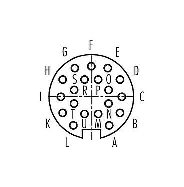 Contact arrangement (Plug-in side) 09 0344 00 19 - M16 Female cable connector, Contacts: 19 (19-a), 3.0-6.0 mm, unshielded, solder, IP40