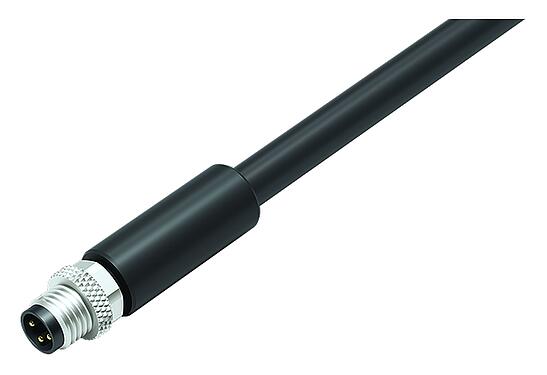 Ilustración M8 Conector de cable macho, Número de contactos: 6, blindado, moldeado en el cable, IP67, UL 2238, PUR, negro, 6 x 0,25 mm², 2 m